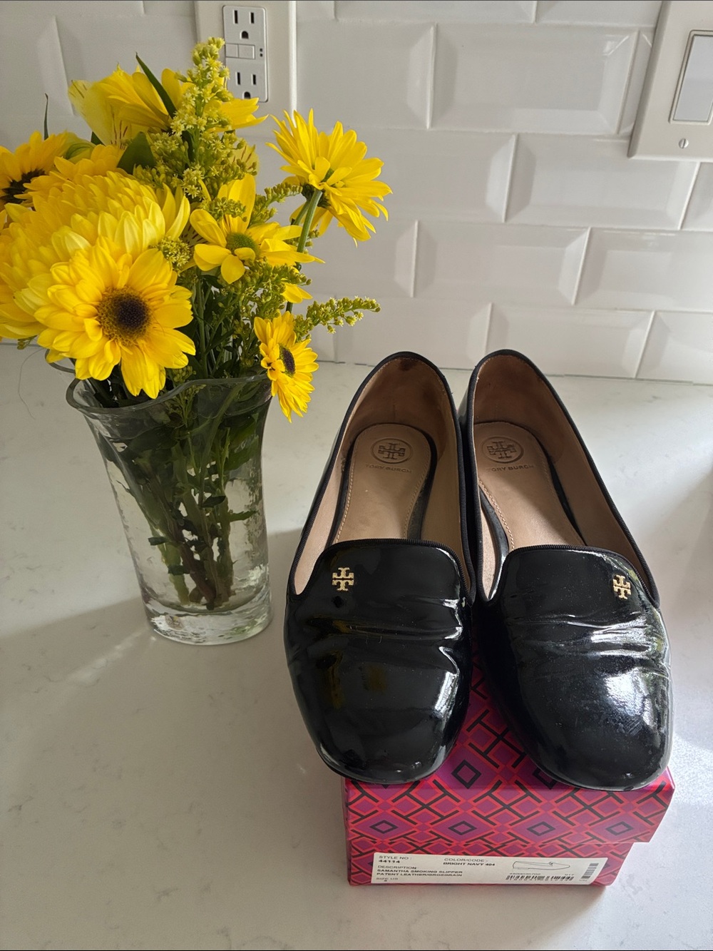 Tory Burch Black Patent Leather Driving Loafers with Gold Logo